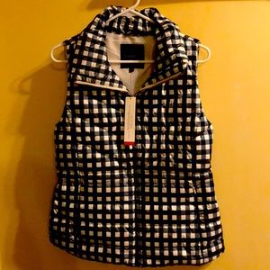 Talbots black and white checkered puffy vest